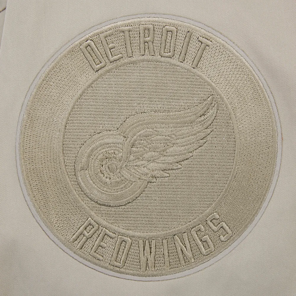 Detroit Red Wings Neutral Twill Taupe Satin Varsity Jacket - Image 5