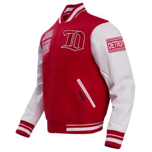 Alternative view of Detroit Red Wings Retro Classic Red/White Wool & Leather Varsity Jacket