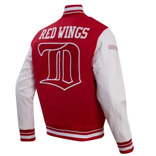 Detroit Red Wings Retro Classic Red/White Wool & Leather Varsity Jacket - Image 3