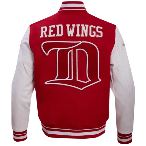 Detroit Red Wings Retro Classic Red/White Wool & Leather Varsity Jacket - Image 4