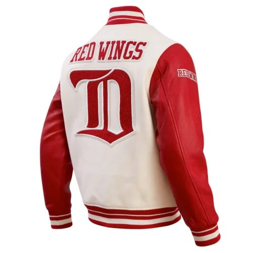 Detroit Red Wings Retro Classic Men's Wool & Leather Varsity Jacket - Image 3
