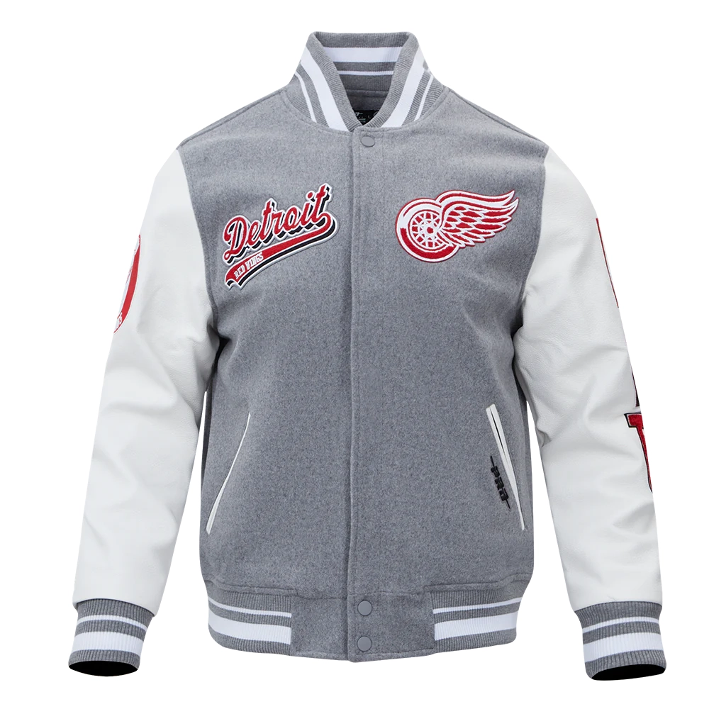 Detroit Red Wings Script Tail Wool & Leather Varsity Jacket