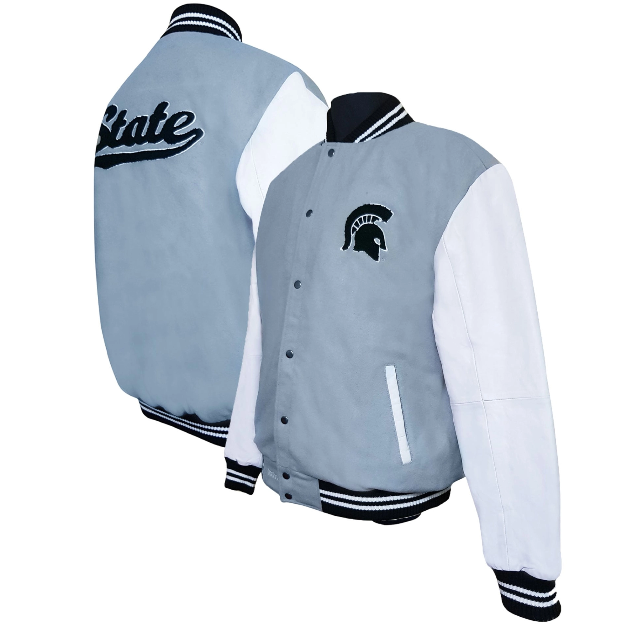 Michigan State Spartans Graduate Gray/White Full-Snap Varsity Jacket - Image 3