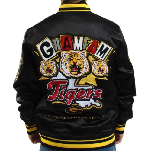 Alternative view of Grambling State Tigers Homecoming Black Satin Varsity Jacket