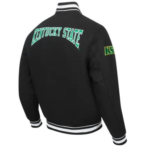 Kentucky State Thorobreds Crest Emblem Rib Black Wool Varsity Jacket - Image 3