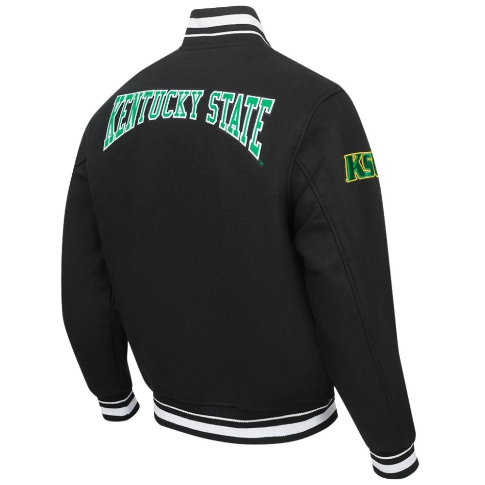 Kentucky State Thorobreds Crest Emblem Rib Black Wool Varsity Jacket - Image 3