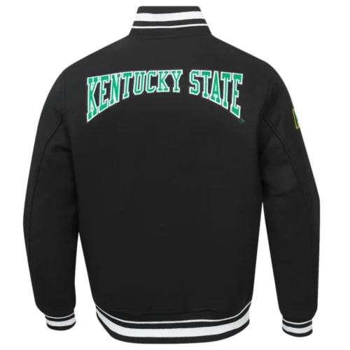 Kentucky State Thorobreds Crest Emblem Rib Black Wool Varsity Jacket - Image 4