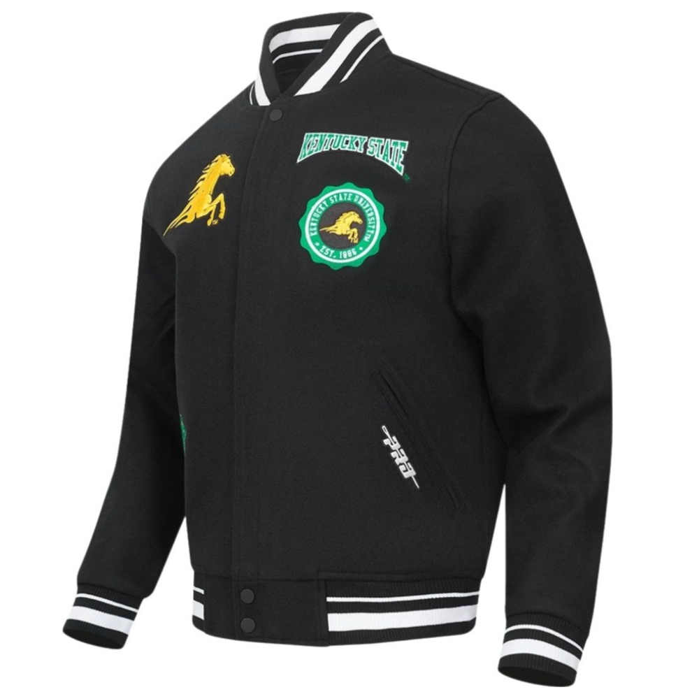 Kentucky State Thorobreds Crest Emblem Rib Black Wool Varsity Jacket - Image 2