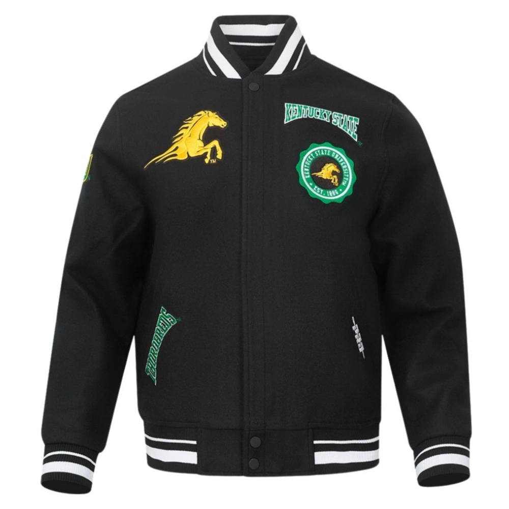 Kentucky State Thorobreds Crest Emblem Rib Black Wool Varsity Jacket