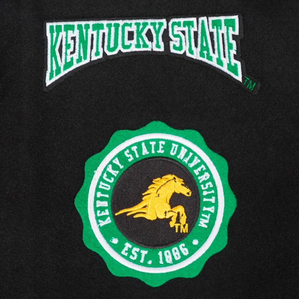 Kentucky State Thorobreds Crest Emblem Rib Black Wool Varsity Jacket - Image 8