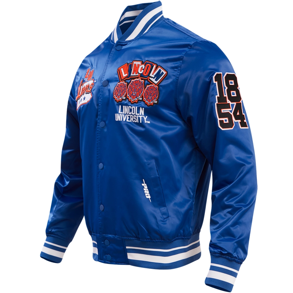 Lincoln Lions Homecoming Rib Knitted Full-Snap Satin Varsity Jacket - Image 2