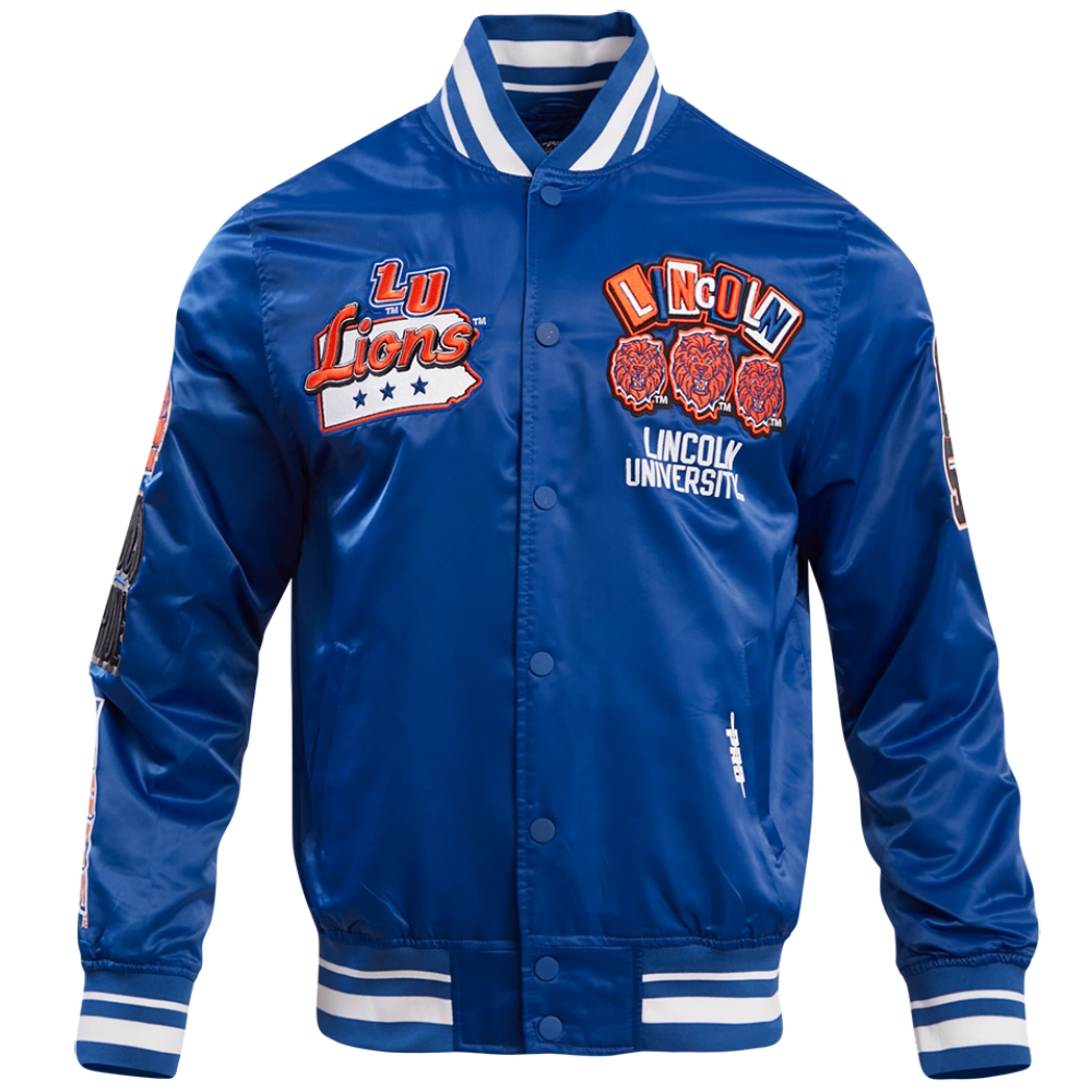 Lincoln Lions Homecoming Rib Knitted Full-Snap Satin Varsity Jacket