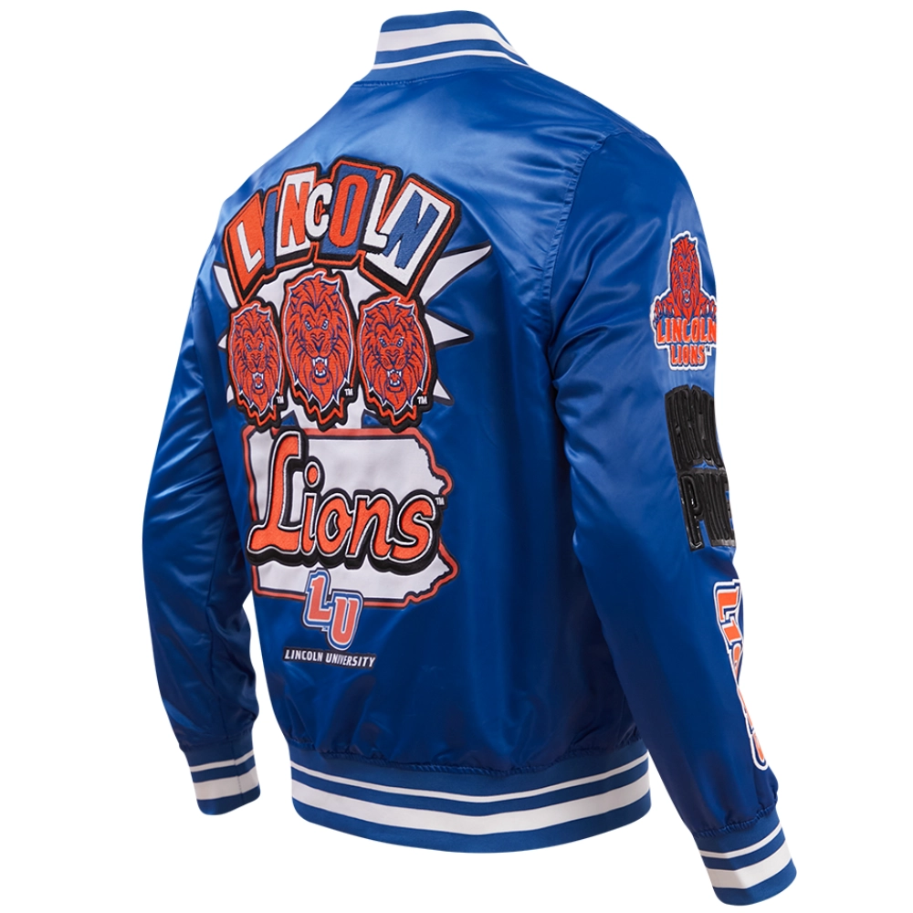Lincoln Lions Homecoming Rib Knitted Full-Snap Satin Varsity Jacket - Image 3