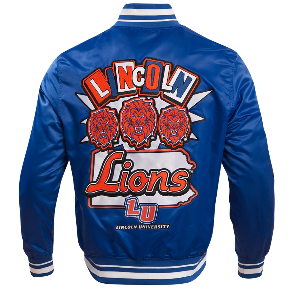 Lincoln Lions Homecoming Rib Knitted Full-Snap Satin Varsity Jacket - Image 4