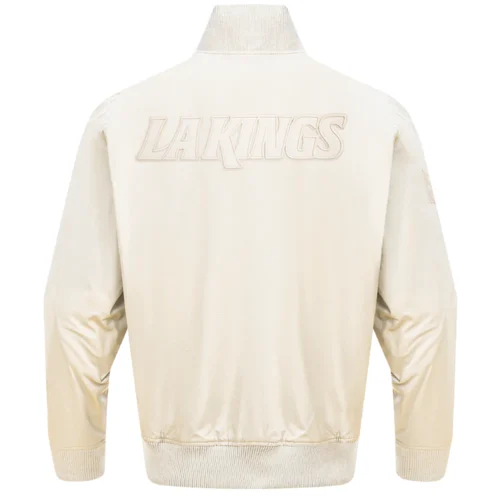 Los Angeles Kings Neutral Twill Cream Satin Varsity Jacket - Image 4