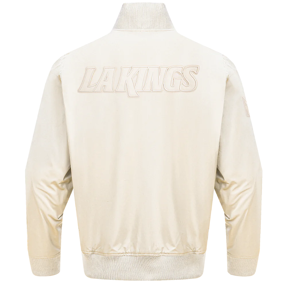 Los Angeles Kings Neutral Twill Cream Satin Varsity Jacket - Image 4