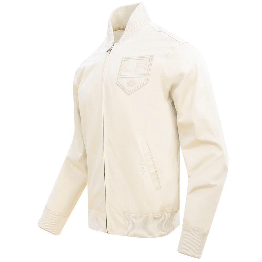 Los Angeles Kings Neutral Twill Cream Satin Varsity Jacket - Image 2