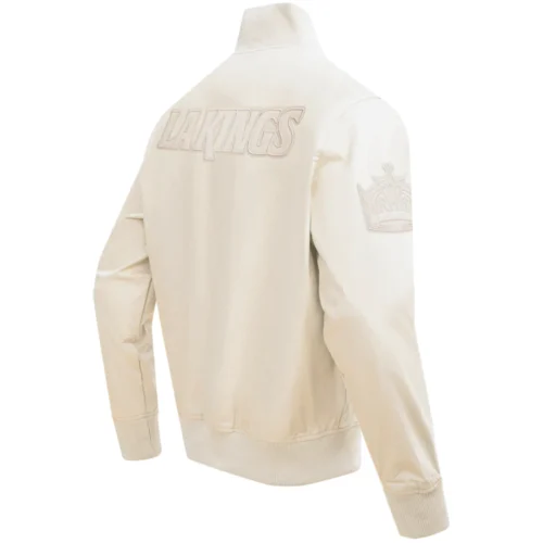 Los Angeles Kings Neutral Twill Cream Satin Varsity Jacket - Image 3