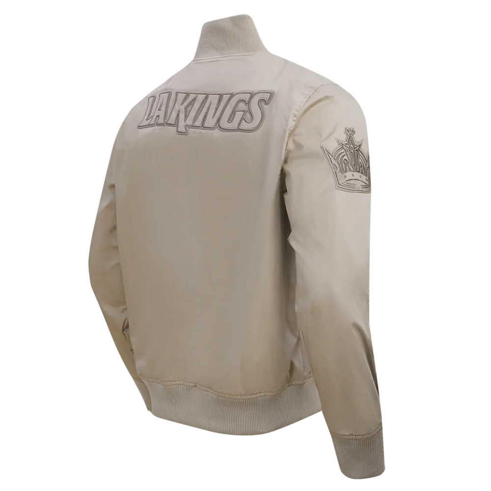 Los Angeles Kings Neutral Twill Taupe Satin Varsity Jacket - Image 3