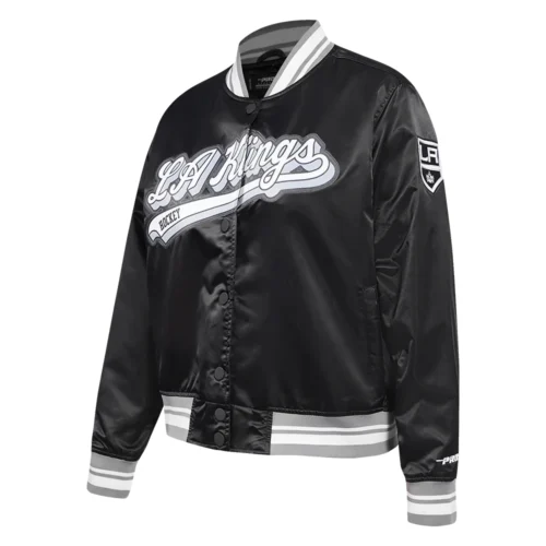 Alternative view of Los Angeles Kings Script Tail Women's Black Satin Varsity Jacket