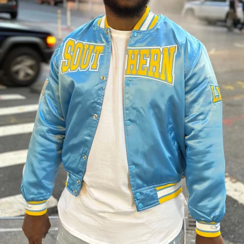 Alternative view of Men's Southern Jaguars Remix Full-Snap Satin Varsity Blue Jacket
