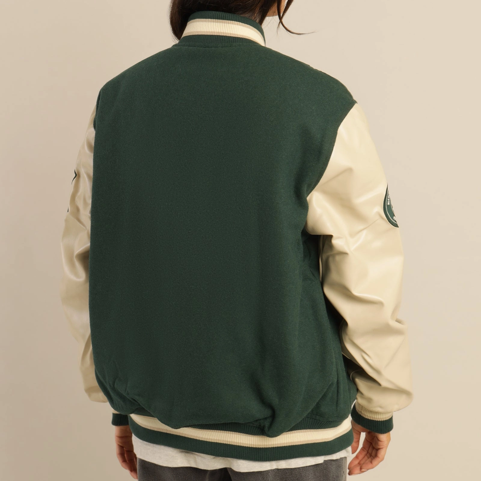 Michigan State Spartans Women's Letterman Wool & Leather Varsity Jacket - Image 2