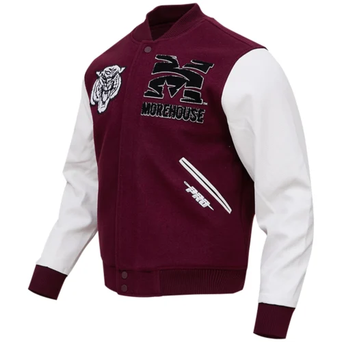 Morehouse Maroon Tigers Classic Maroon & White Wool & Leather Varsity Jacket