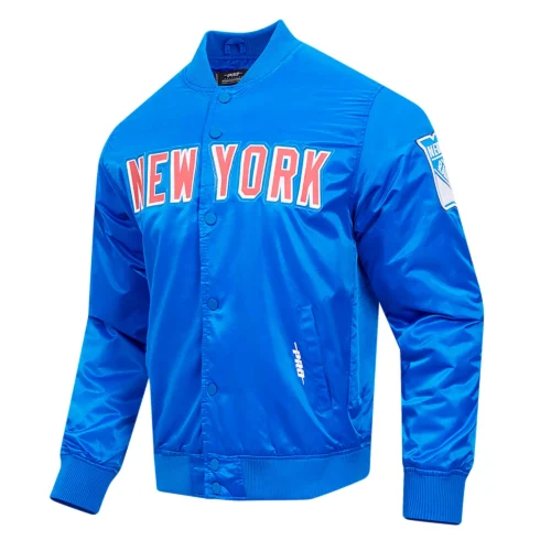 New York Rangers Classic Satin Varsity Jacket - Blue