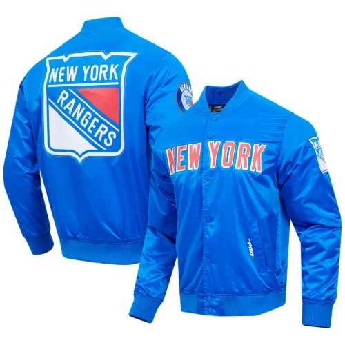 New York Rangers Classic Satin Varsity Jacket - Blue - Image 3