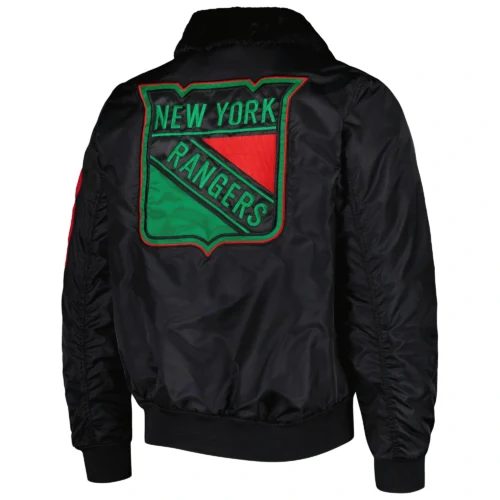 Alternative view of New York Rangers X Ty Mopkins Black Full-Zip Satin Varsity Jacket