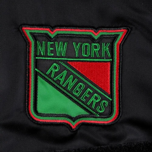 New York Rangers X Ty Mopkins Black Full-Zip Satin Varsity Jacket - Image 3