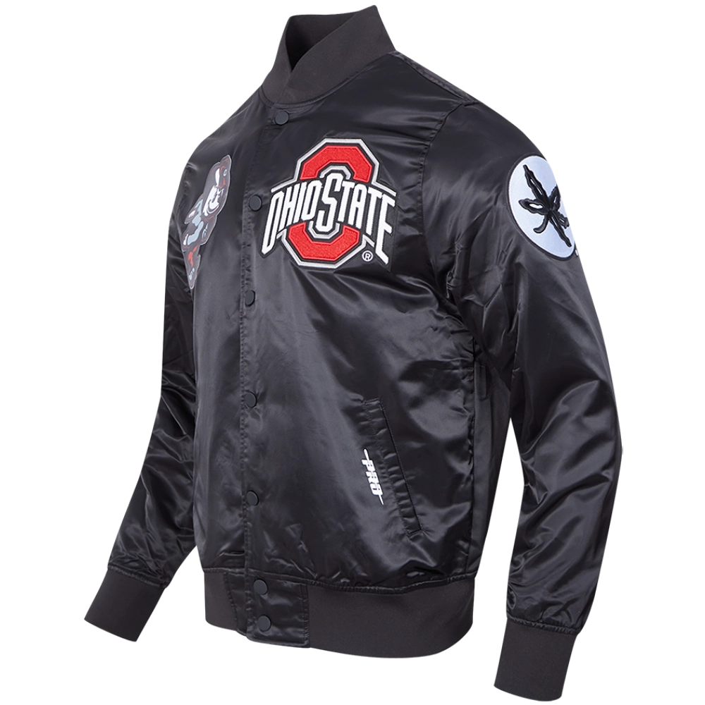 Ohio State Buckeyes Classic Ribbed Knitted Satin Varsity Black Jacket - Image 3