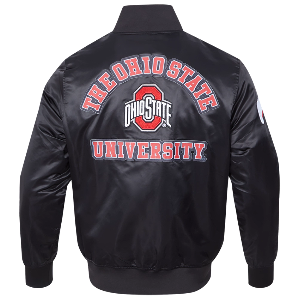 Ohio State Buckeyes Classic Ribbed Knitted Satin Varsity Black Jacket - Image 2