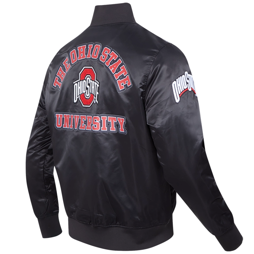 Ohio State Buckeyes Classic Ribbed Knitted Satin Varsity Black Jacket - Image 4