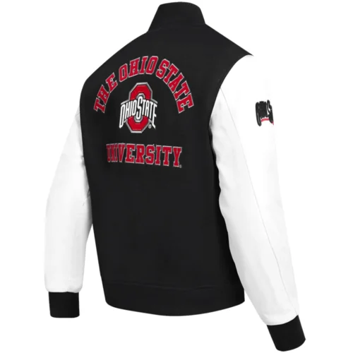 Alternative view of Ohio State Buckeyes Classic Black Wool & Leather Varsity Jacket