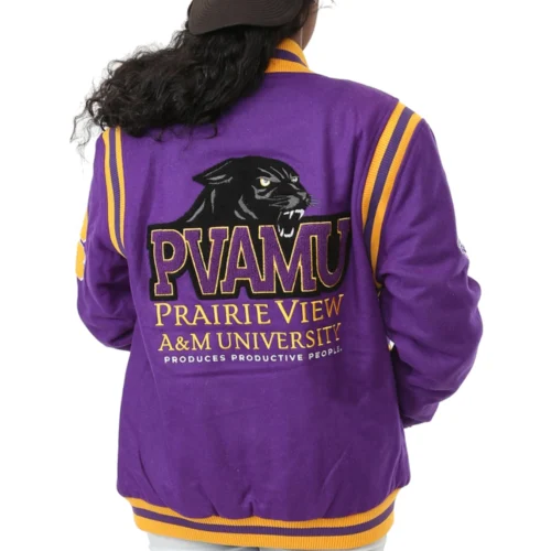 Alternative view of Prairie View A&M Panthers Collegiate Luxe Full-Snap Wool Bomber Varsity Jacket