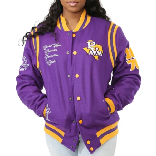 Prairie View A&M Panthers Collegiate Luxe Full-Snap Wool Bomber Varsity Jacket