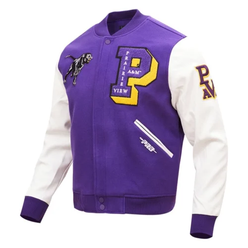 Alternative view of Prairie View A&M Panthers Classic Rib Knitted Wool & Leather Varsity Jacket