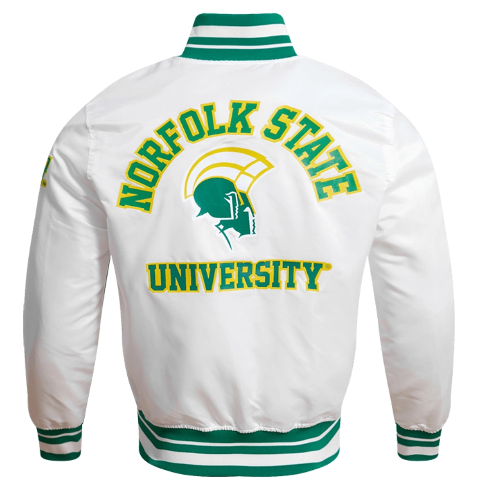 Norfolk State Spartans Classic Satin Varsity White Jacket - Image 2