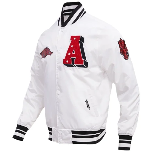 Arkansas Razorbacks Classic White Full-Snap Satin Varsity Jacket