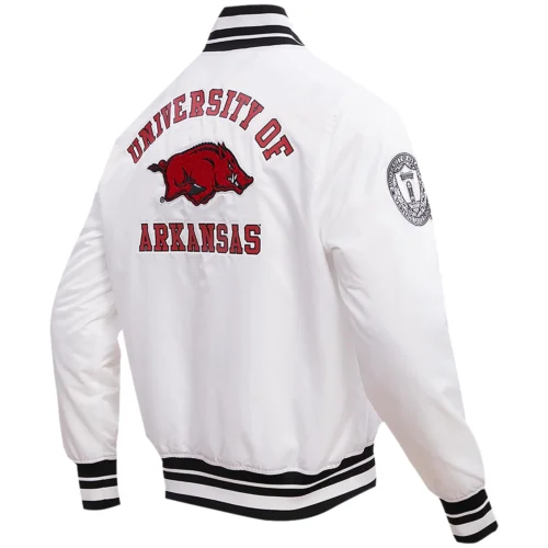Alternative view of Arkansas Razorbacks Classic White Full-Snap Satin Varsity Jacket