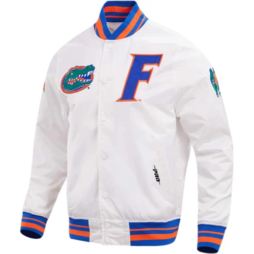 Florida Gators Classic White Full-Snap Satin Varsity Jacket