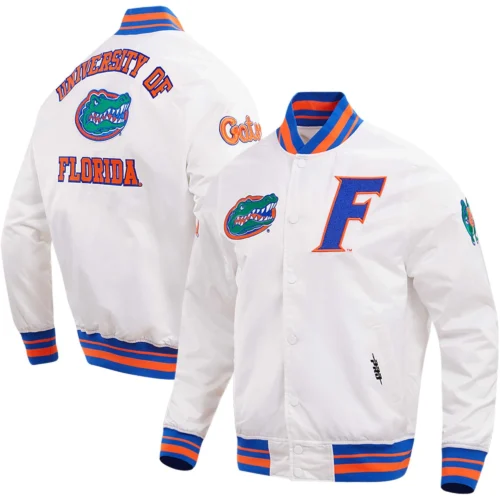 Florida Gators Classic White Full-Snap Satin Varsity Jacket - Image 3