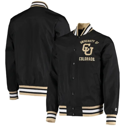 Colorado Buffaloes Black The Jet III Full-Snap Satin Varsity Jacket - Image 3