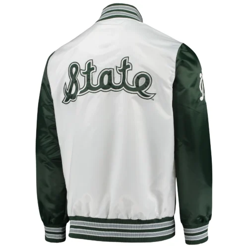 Alternative view of Michigan State Spartans White/Green The Legend Full-Snap Satin Varsity Jacket