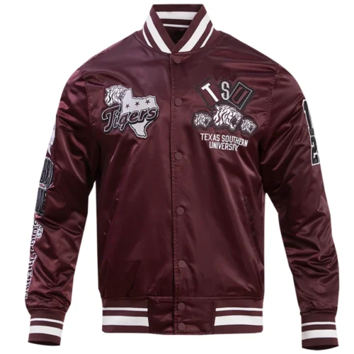 Texas Southern Tigers Homecoming Rib Knitted Satin Varsity Maroon Jacket