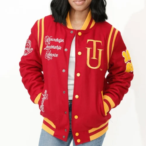 Tuskegee Golden Tigers Classic Rib Striped Wool Bomber Varsity Red Jacket