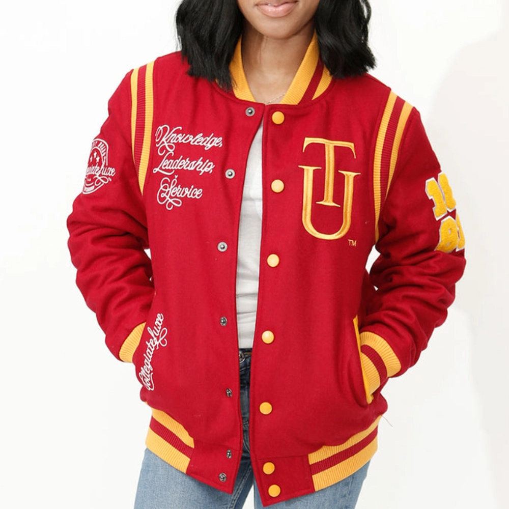 Tuskegee Golden Tigers Classic Rib Striped Wool Bomber Varsity Red Jacket