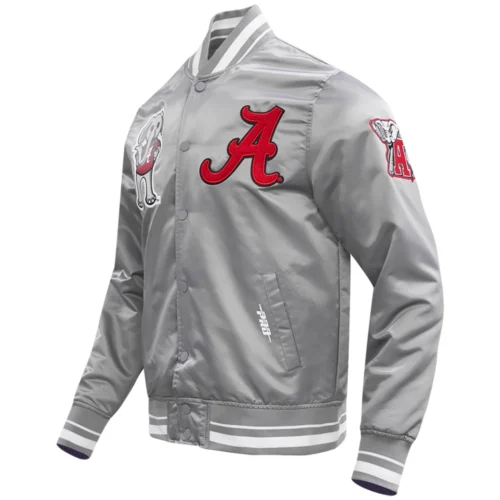 Alabama Crimson Tide Classic Rib Knitted Satin Varsity Jacket - Image 3