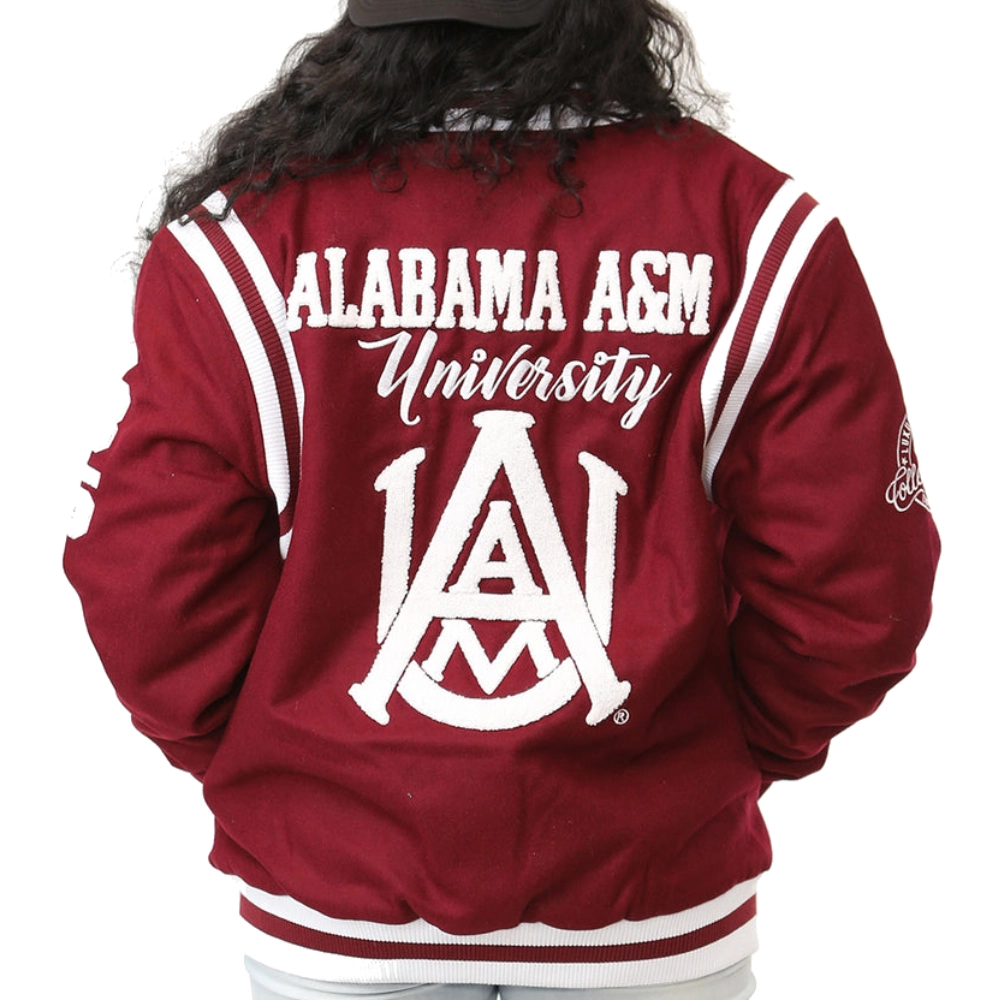 Alabama Crimson Tide Classic Rib Knitted Wool Bomber Varsity Jacket - Image 2